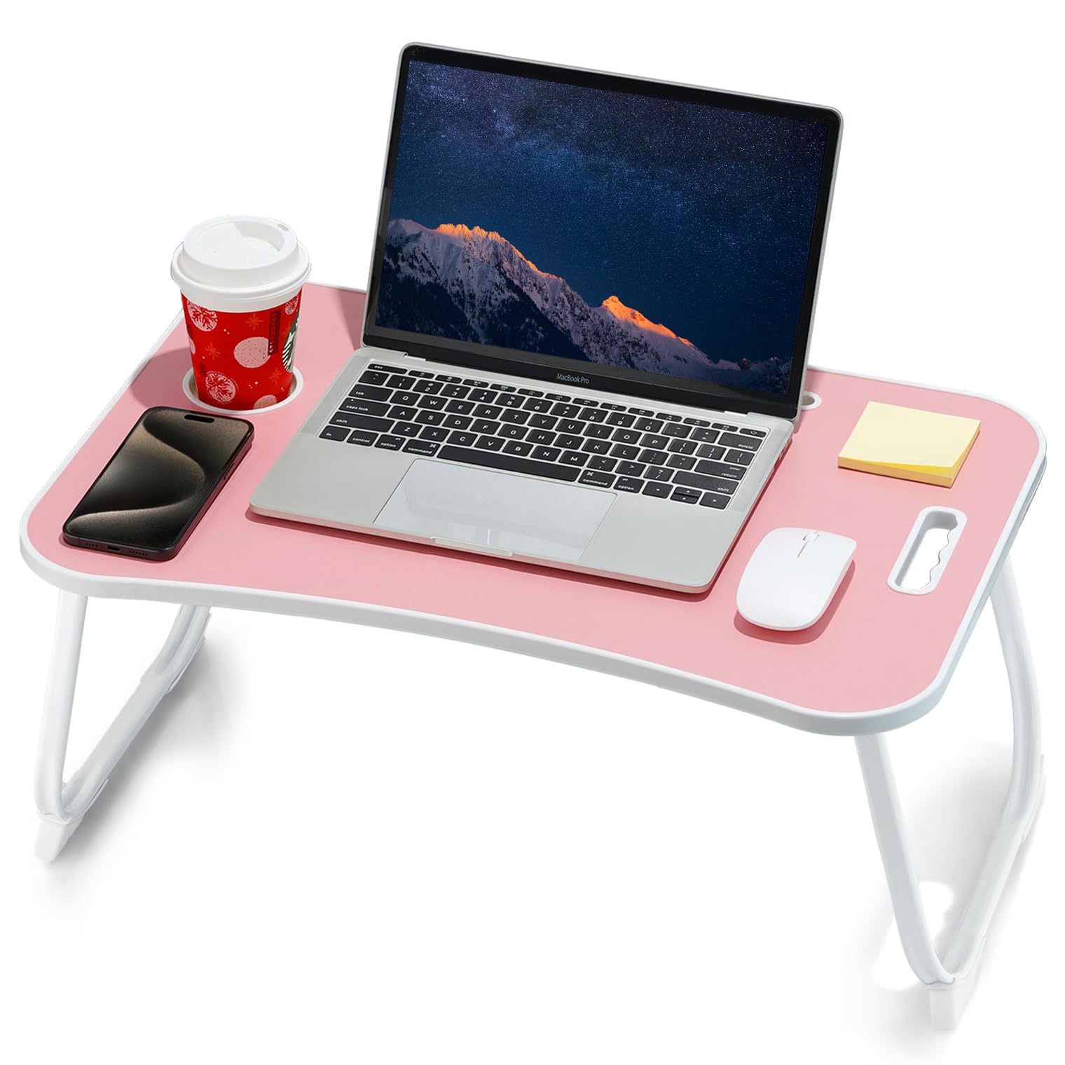 Portable Foldable Study Table, Laptop Stand With Cup Holder, Tablet Slot, And Lift Handle For Working
