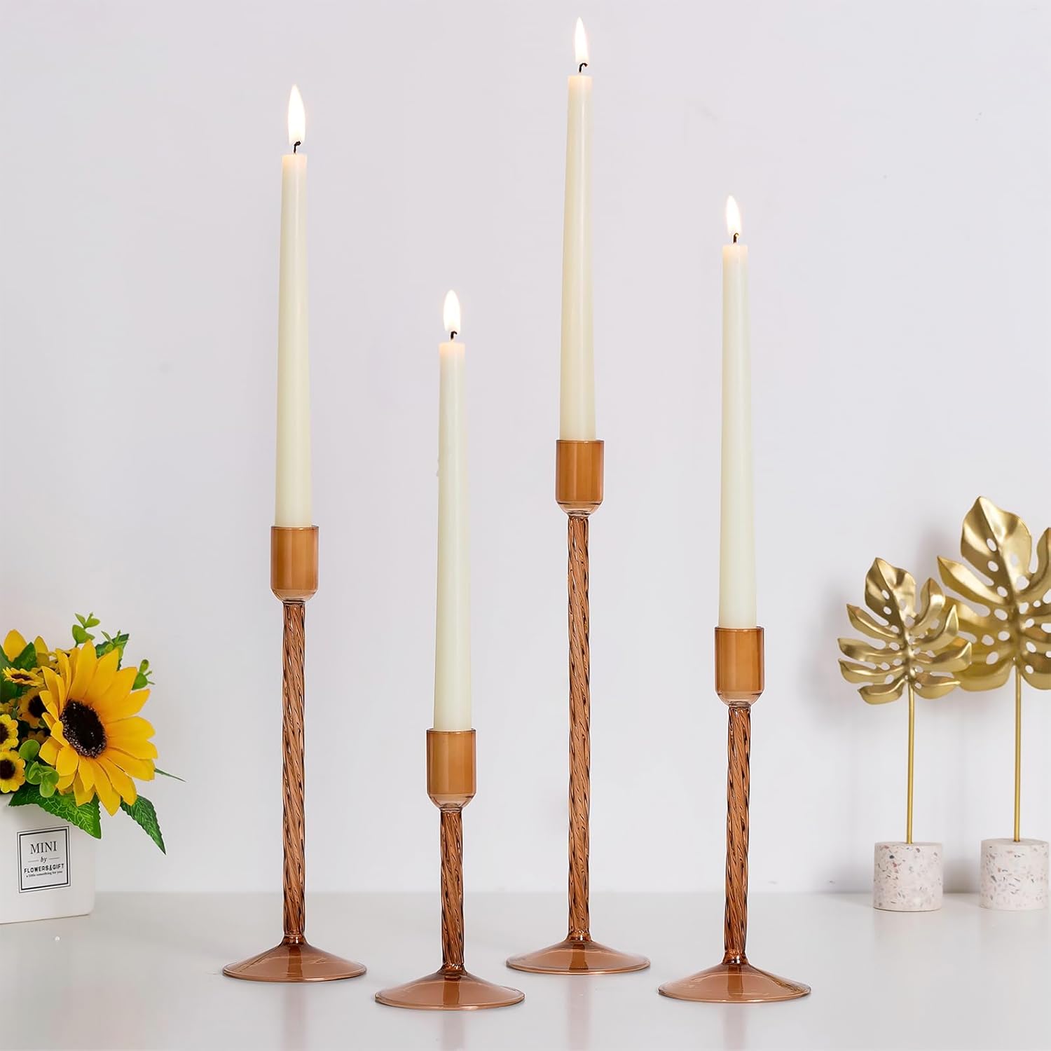 Glass Taper Candle Holders: 4 Pcs Pink Vintage Candlestick Holders Tall Candle Sticks Holder Decor