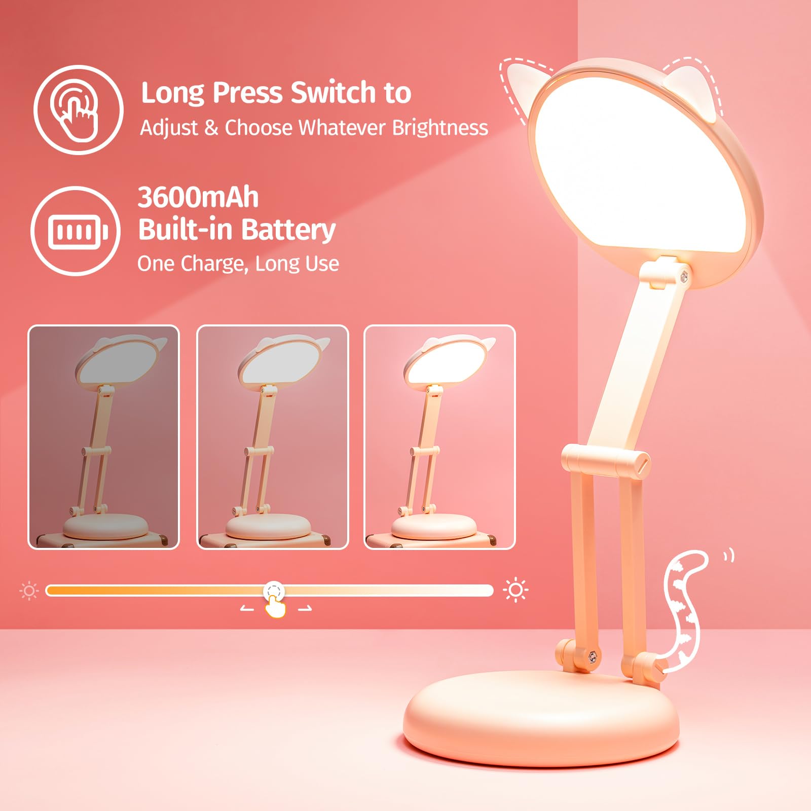 Folding and Portable Desk Lamp, Rechargeable with 9 Brightness Levels