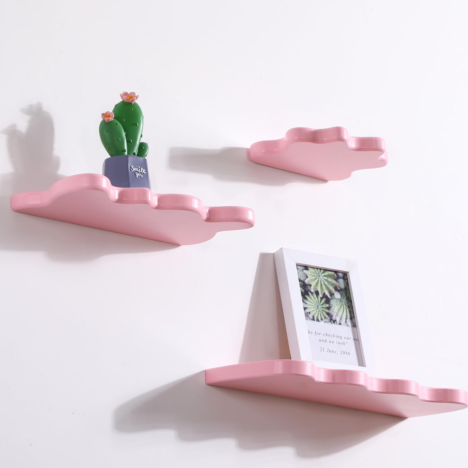 Set of 3 Wavy Cloud Floating Shelves â€?Funky Kawaii Danish Wall Decor for Bedroom & Bathroom (Pink, Green, Purple)