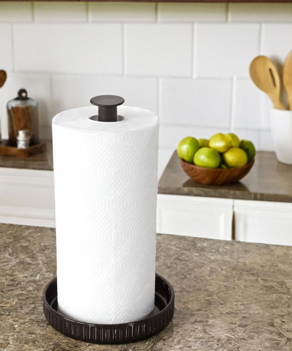 Stable Elegant and Durable Kitchen Roll Stand Paper Towel Holder Countertop, Ceramic Base