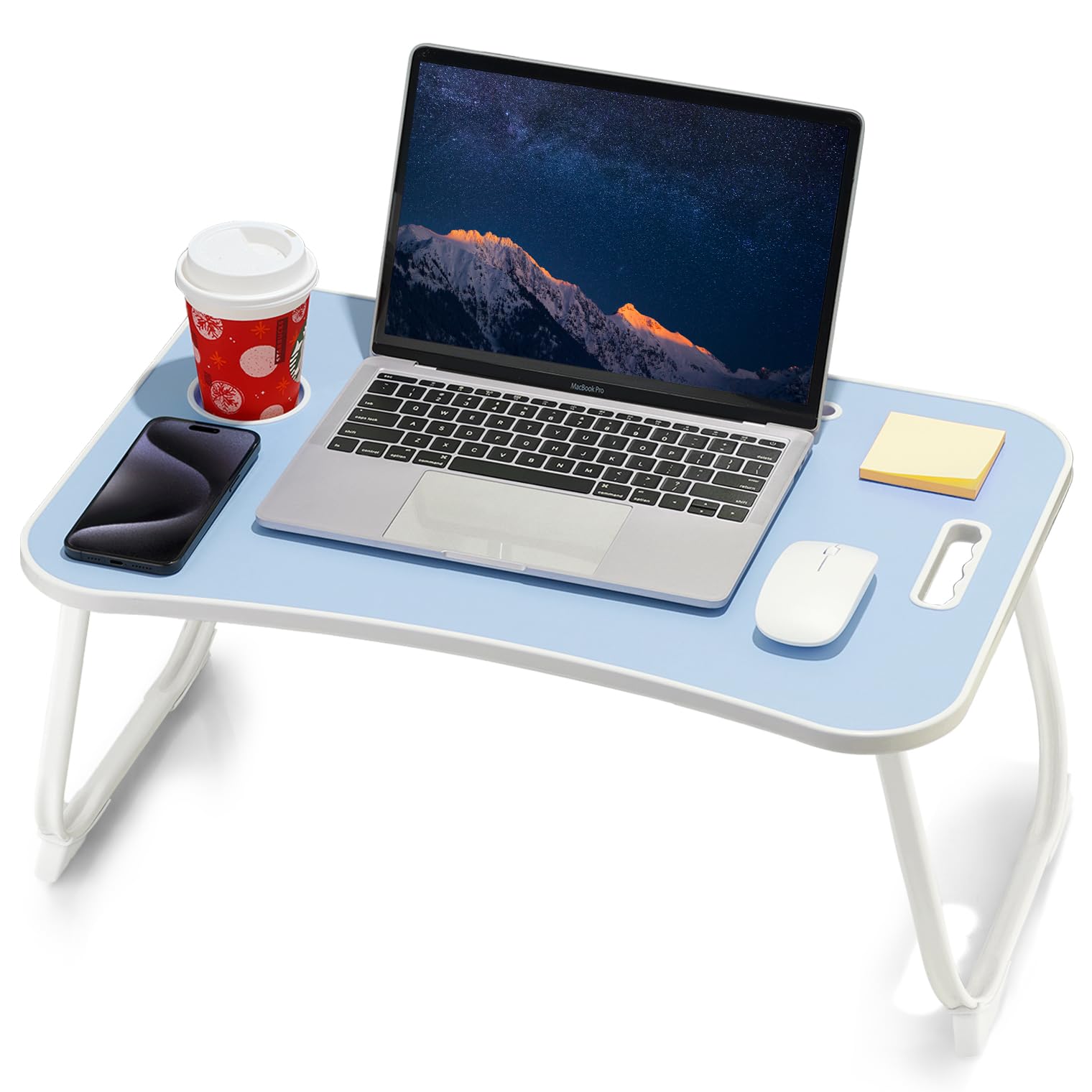 Portable Foldable Study Table, Laptop Stand With Cup Holder, Tablet Slot, And Lift Handle For Working