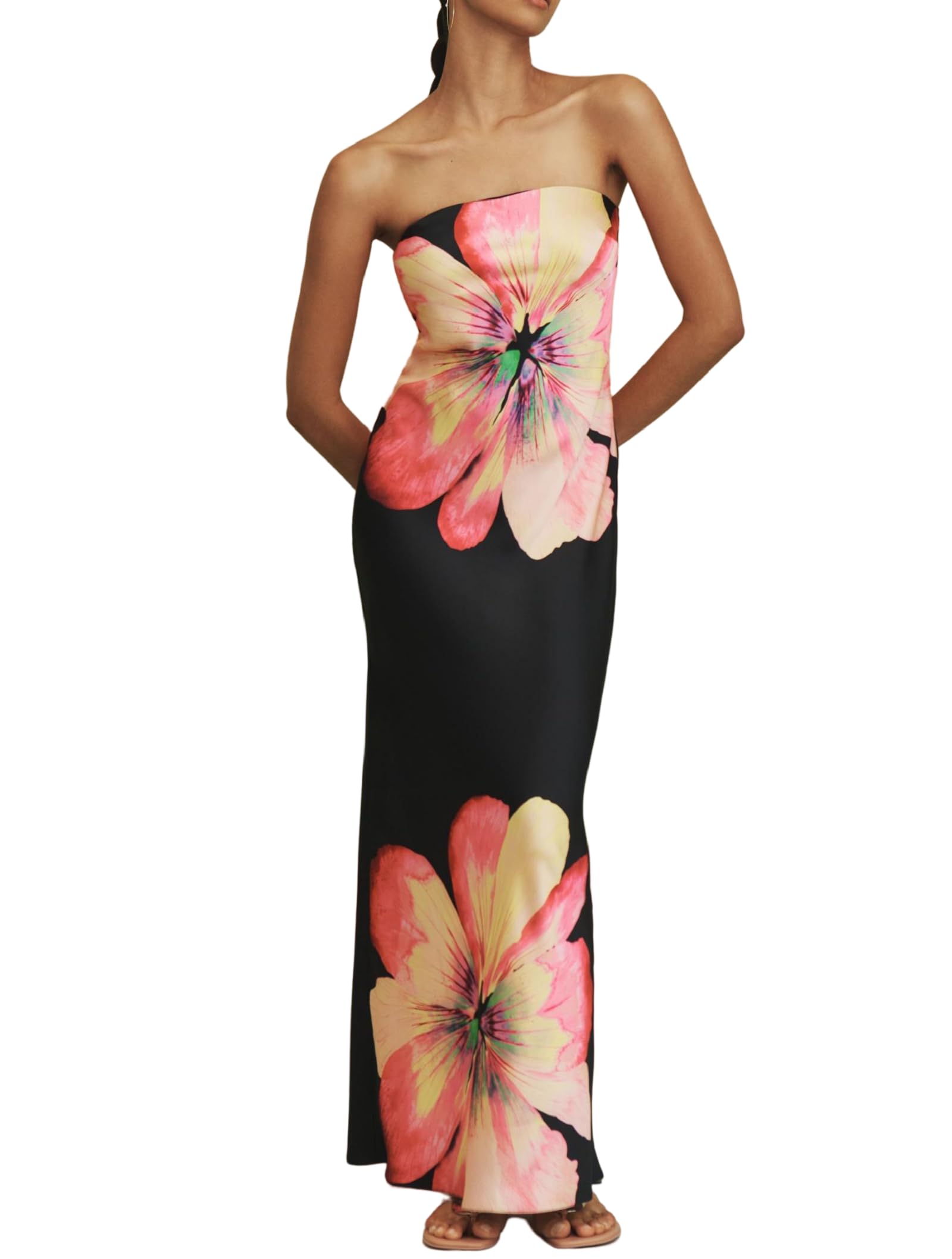 Women Floral Strapless Maxi Dress Sexy Bodycon Backless Tube Long Dress Summer Off Shoulder Cocktail Dresses