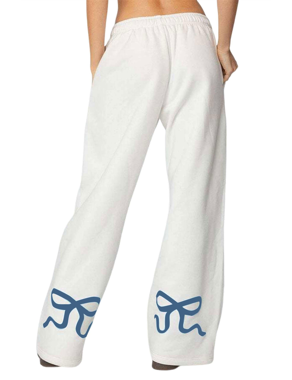 Women's Wide-Leg Sweatpants â€?Straight Leg, Graphic Bow Print, Elastic Waistband, Lounge Joggers with Pockets