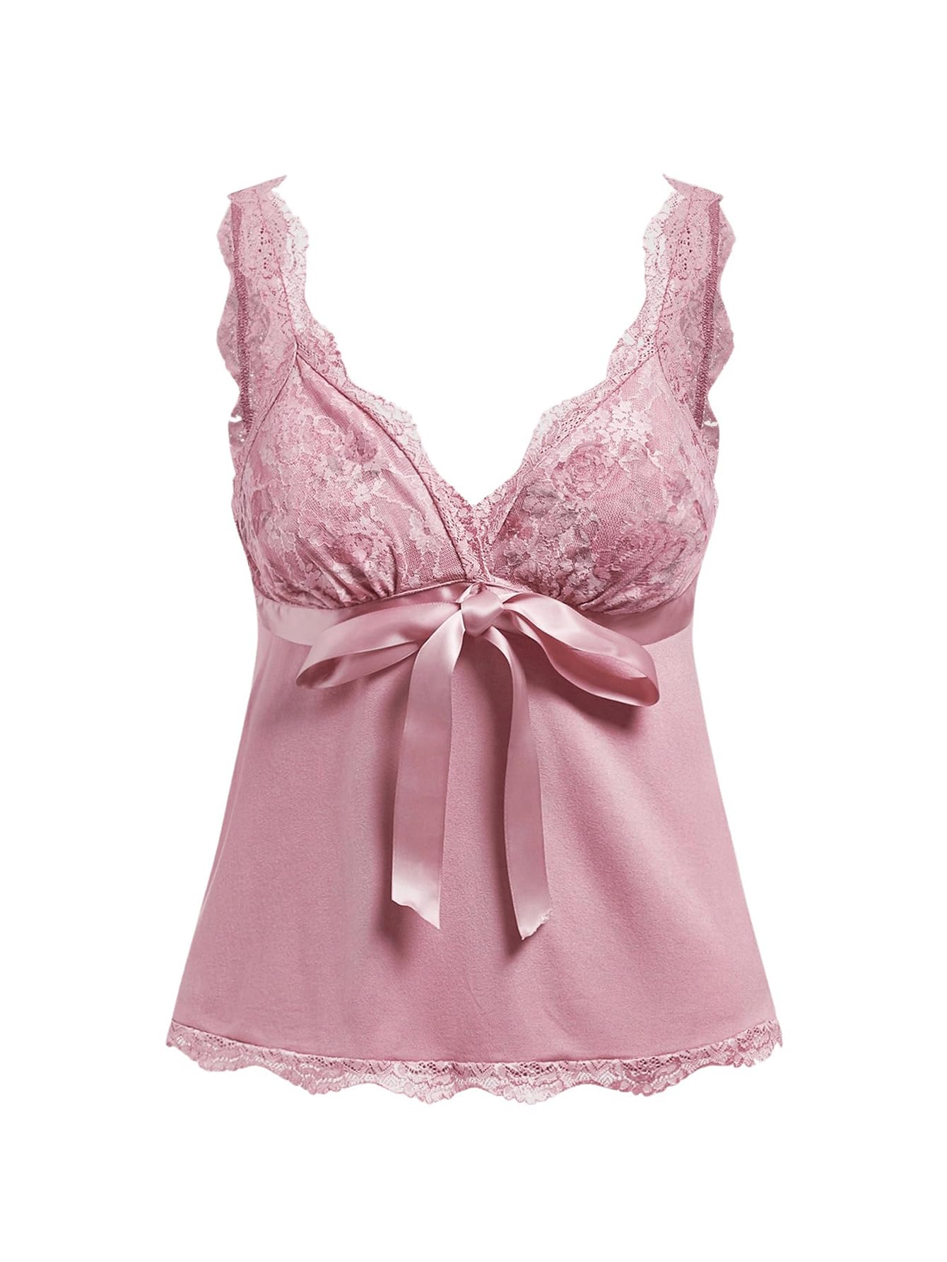 Women's Coquette Tank Tops Y2K Lace Trim Crop Top Bowknot Deep V Neck Sleeveless Camisole Blouse