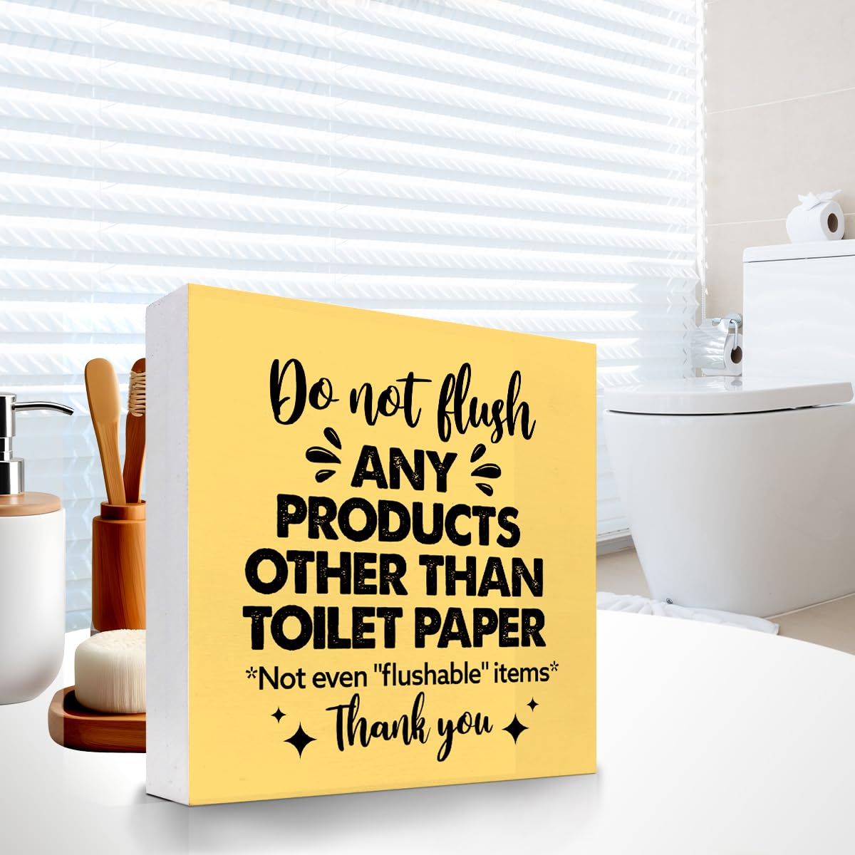 Do Not Flush Any Products Other Than Toilet Paper Wooden Box Sign - Bathroom Reminder Funny Quote Pink