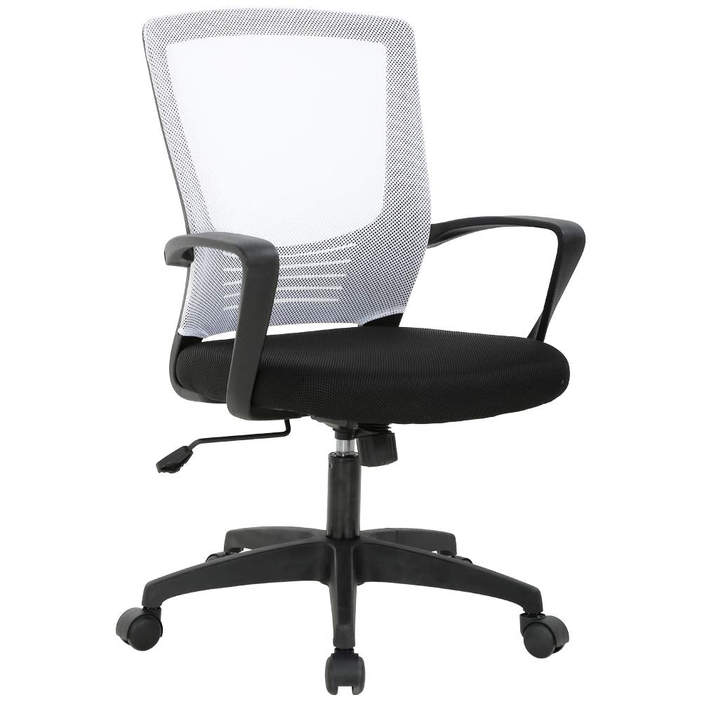 Mid Back Chair with Armrest and Back Support, Modern Executive Adjustable Rolling Swivel Task Chair Comfortable Mesh Chair
