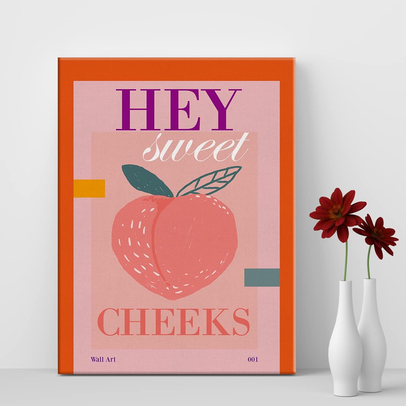 Print Canvas Wall Art Home Decor -  Bathroom Peach Art Hey Sweet Cheeks Painting 12x15 Canvas Poster Framed Ready to Hang