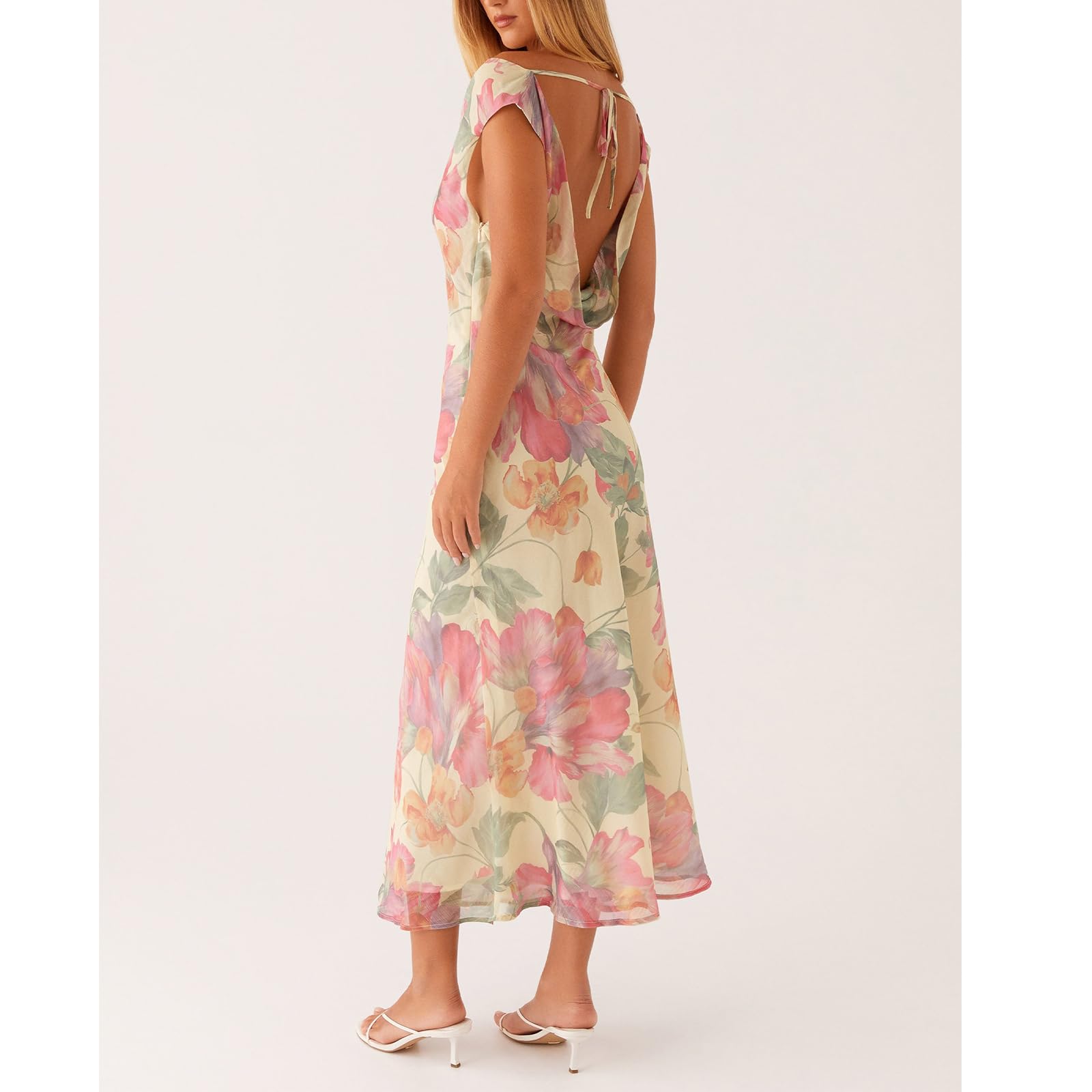 Women Floral Slip Dress Spaghetti Strap Maxi Dress Backless Slim Fit Long Dresses Flowers Print Going Out Dress