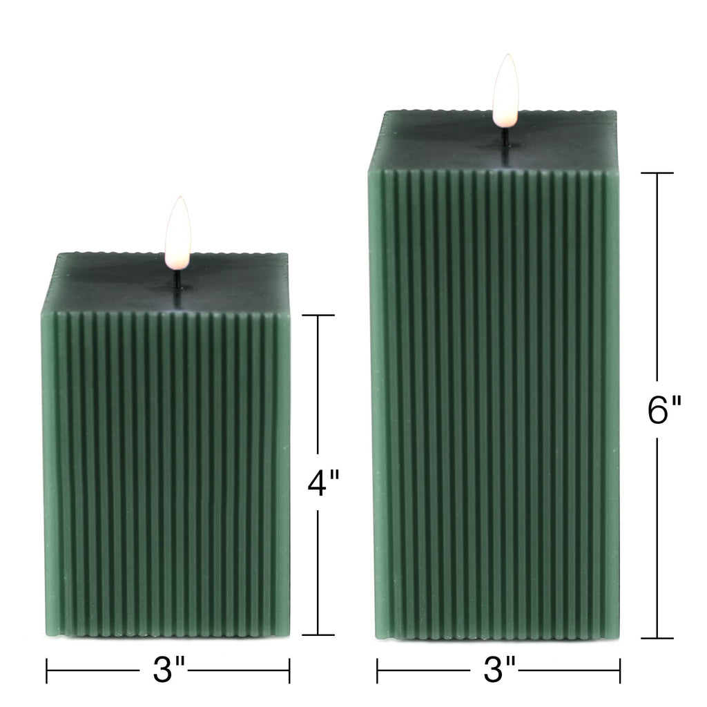 Square Ribbed Flameless Candles with Remote, Flickering Real Wax Battery LED Candles 3" H 4" 6"