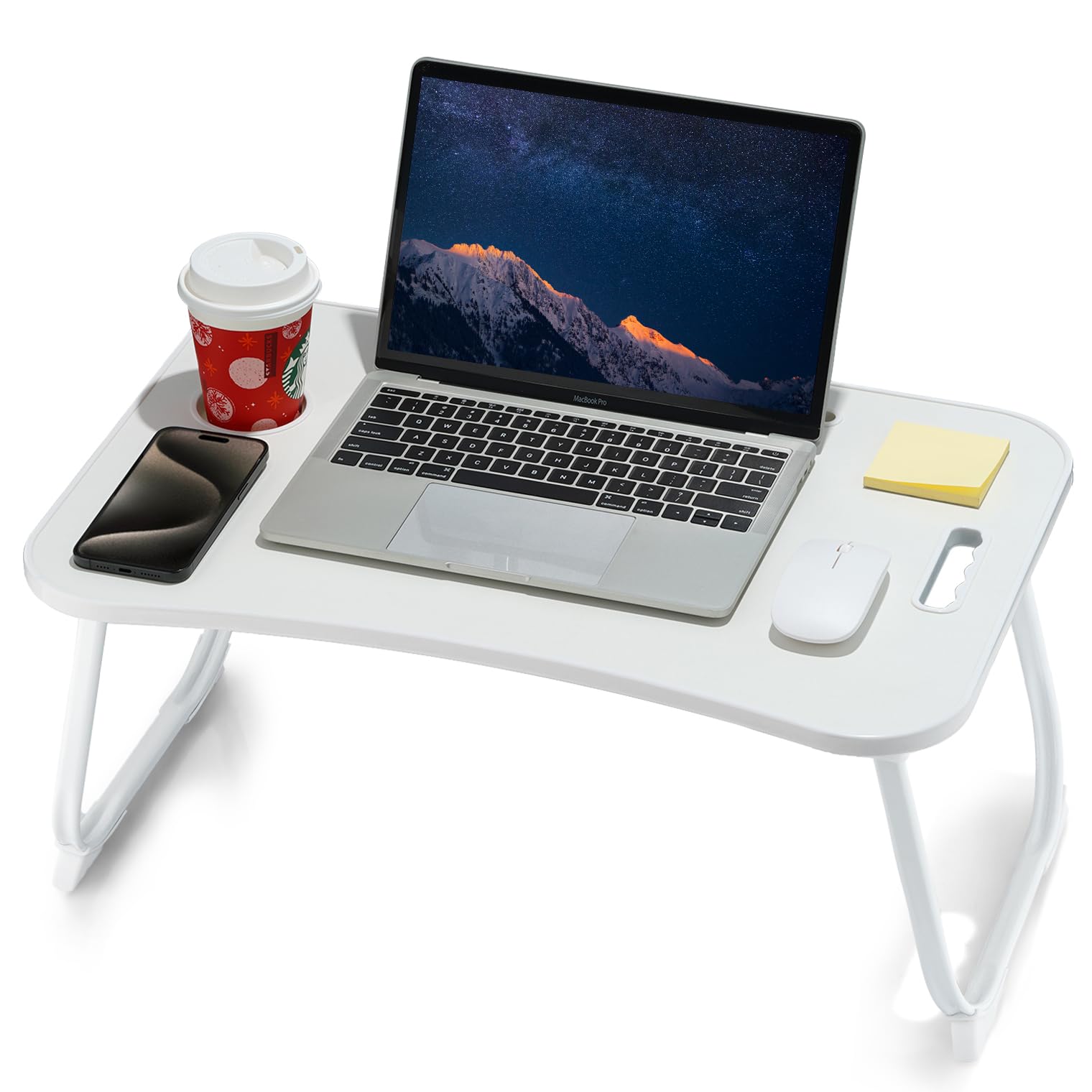 Portable Foldable Study Table, Laptop Stand With Cup Holder, Tablet Slot, And Lift Handle For Working