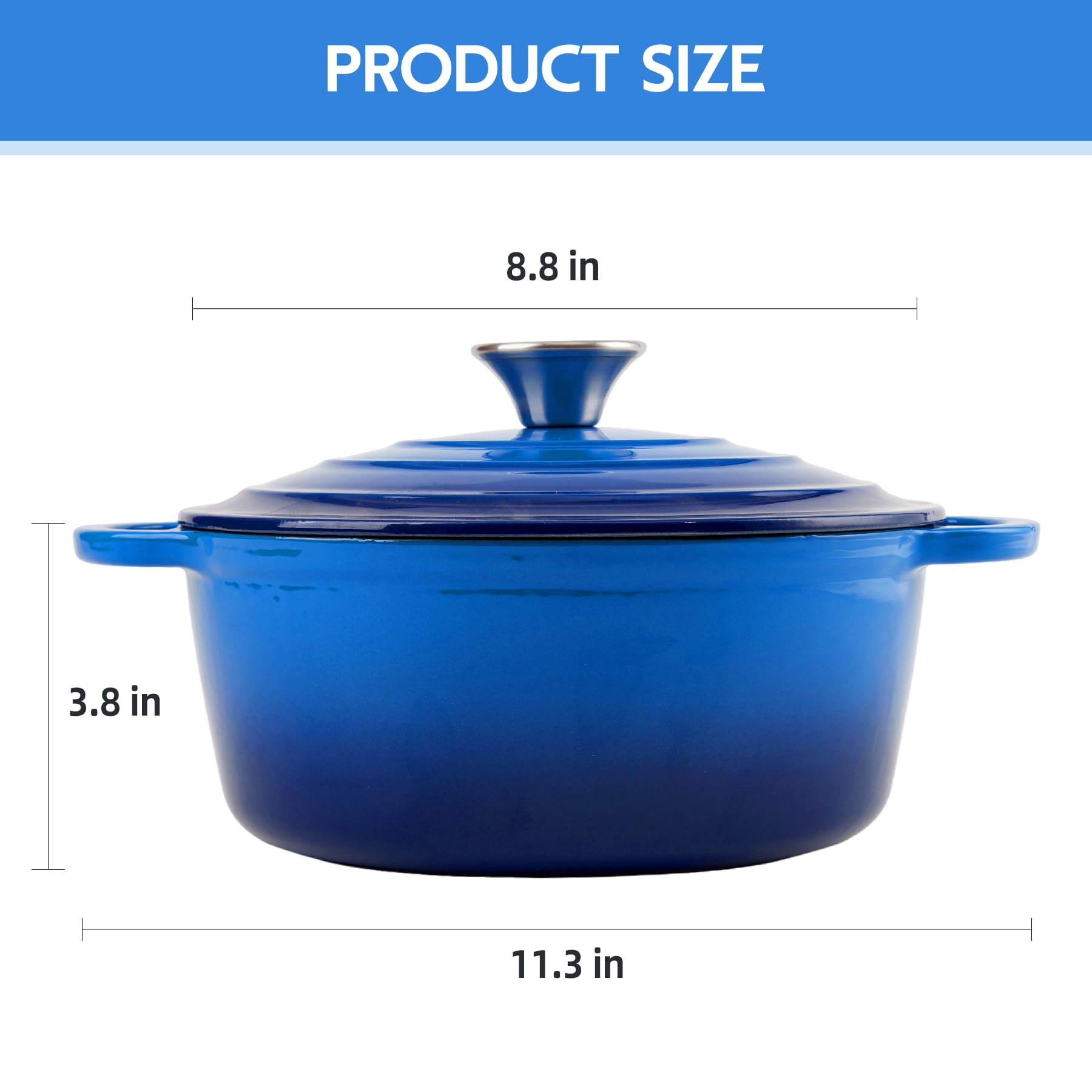 Enameled Cast Iron Dutch Oven with Lid - Big Dual Handles - Round Pot for Versatile Cooking 6 Quart