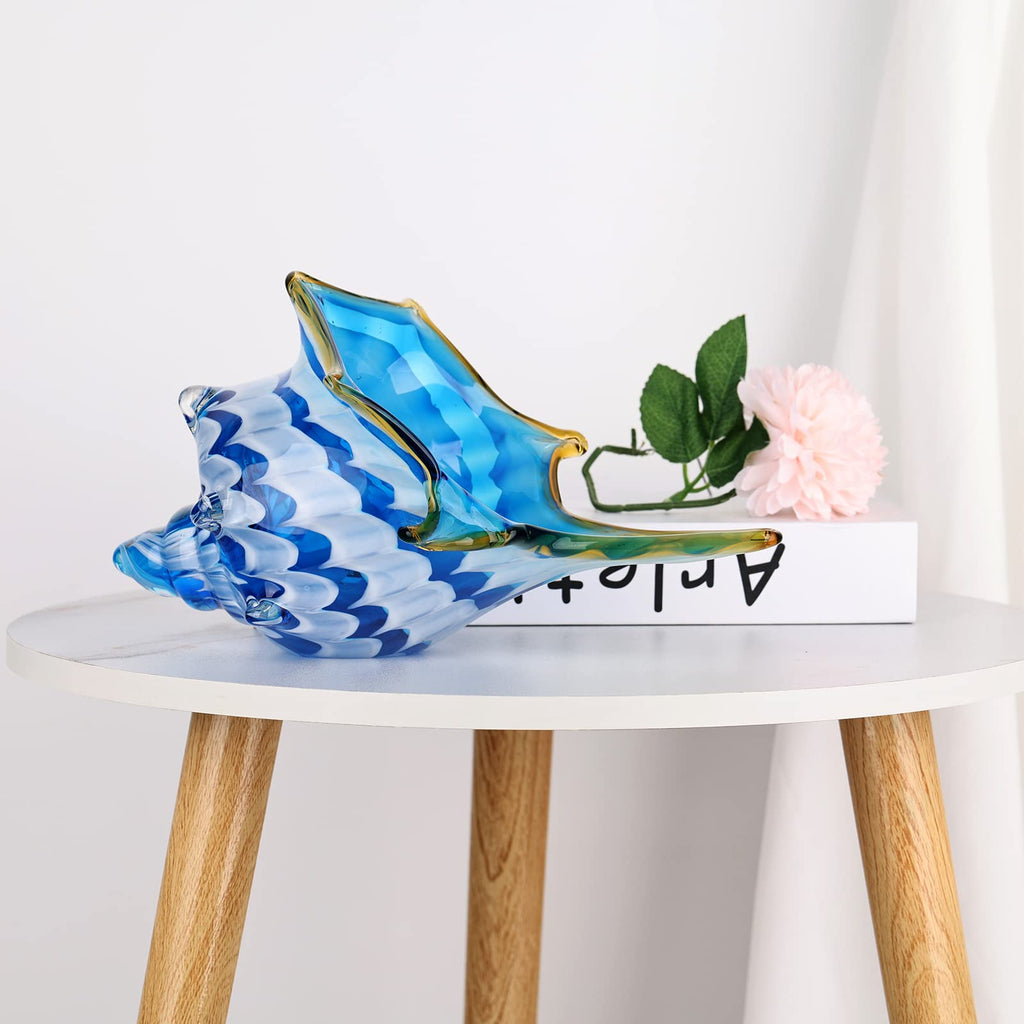 Hand Blown Glass Conch - Coastal Home Decor Conch Corners, Glass Art Conch Sculptures, Office Decor Blown Glass Art, Living Room Table Centerpieces, Bathroom Shelf Tops And Cabinet Decor