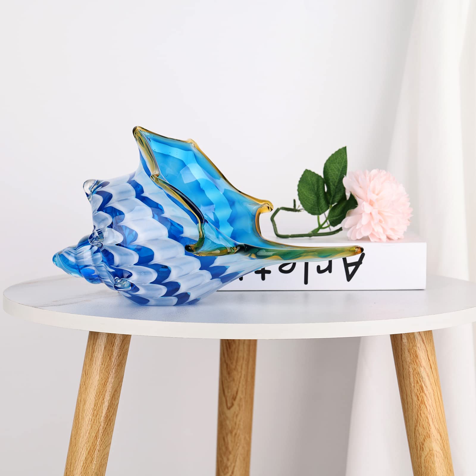 Hand Blown Glass Conch - Coastal Home Decor Conch Corners, Glass Art Conch Sculptures, Office Decor Blown Glass Art, Living Room Table Centerpieces, Bathroom Shelf Tops And Cabinet Decor