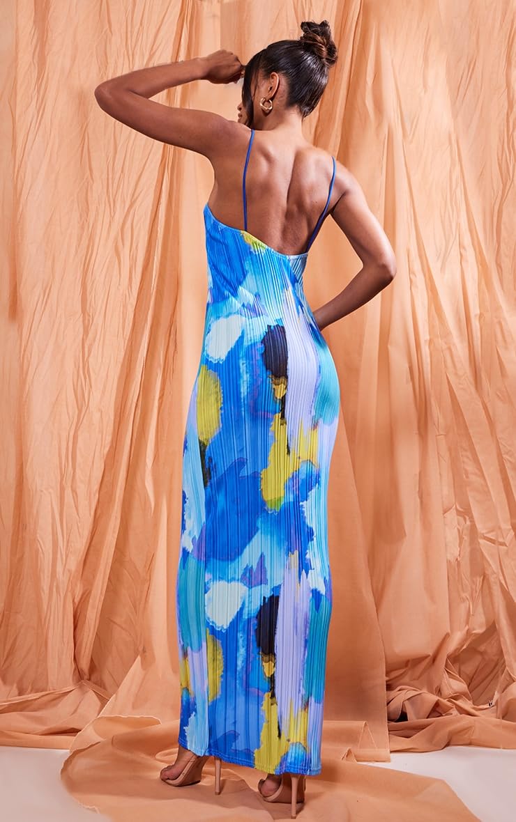 Women's Cowl Neck Dress Sexy Strap Shoulder Pleated Maxi Dress