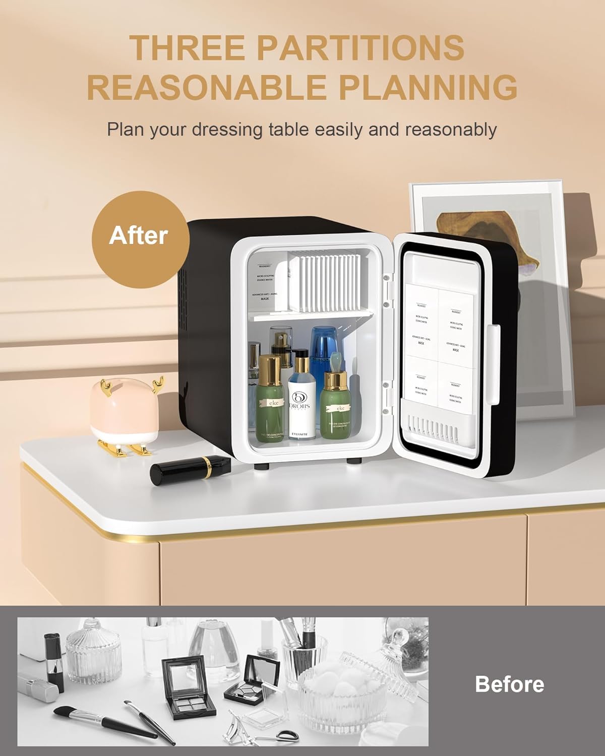 Skincare Fridge - Makeup Fridge for Refrigerating Skincare and Food, Mini Fridge Cooler and Warmer