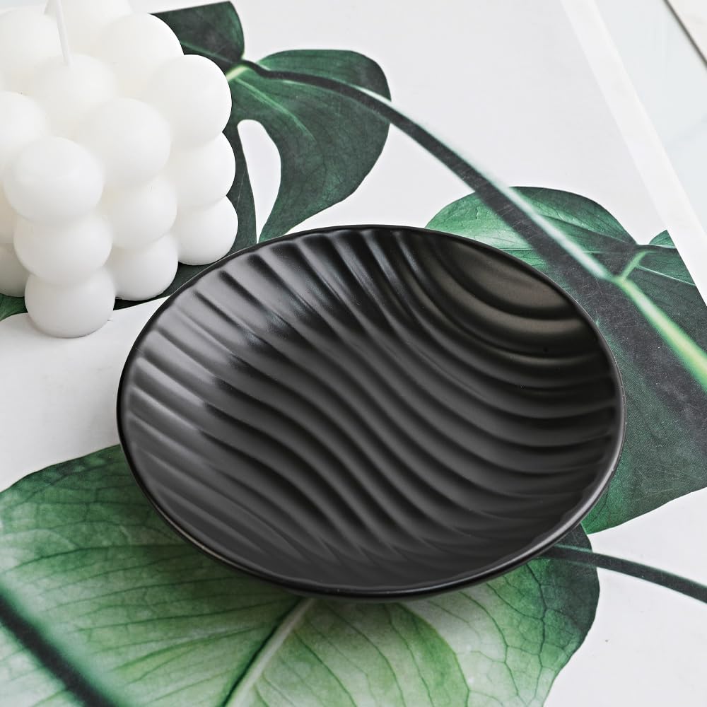 Chic Round Soap Dish, Modern Minimalist Striped Design Ceramic Tray