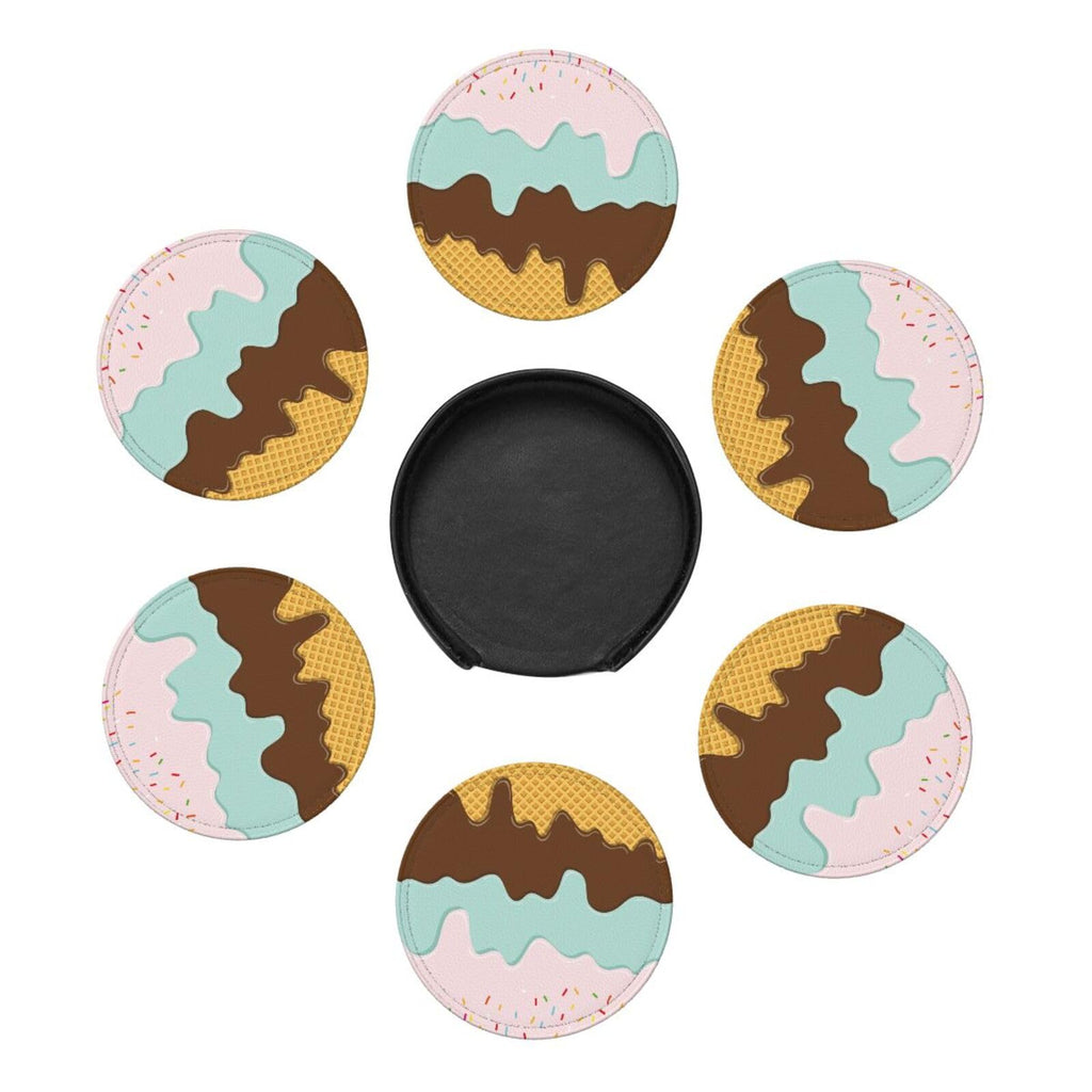 Coasters for Drinks Round Leather Coaster with Holder Set of 6 for Tabletop Protection