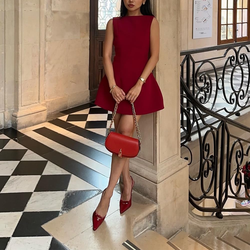 Women Sexy Backless Mini Dress Sleeveless Open Back A Line Tank Dress