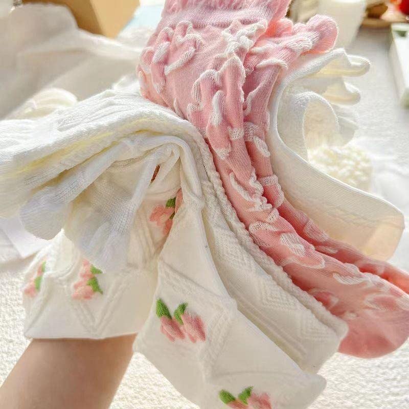 Cute Women's Cottagecore Lace Ruffle Ankle Socks - Cable Knit Cotton Coquette Aesthetic Socks