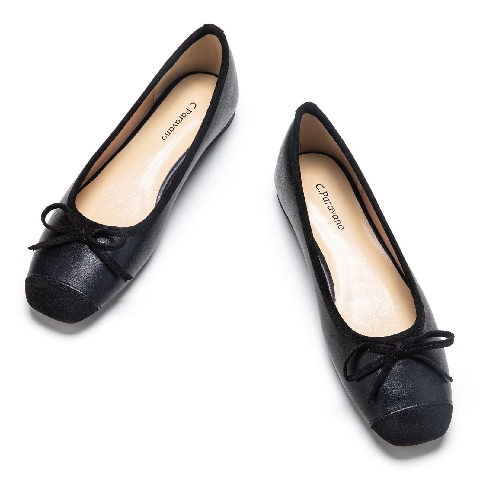 Women's Flats with Bowknot Casual Slip On Dress Shoes | Comfortable Square Toe Shoes