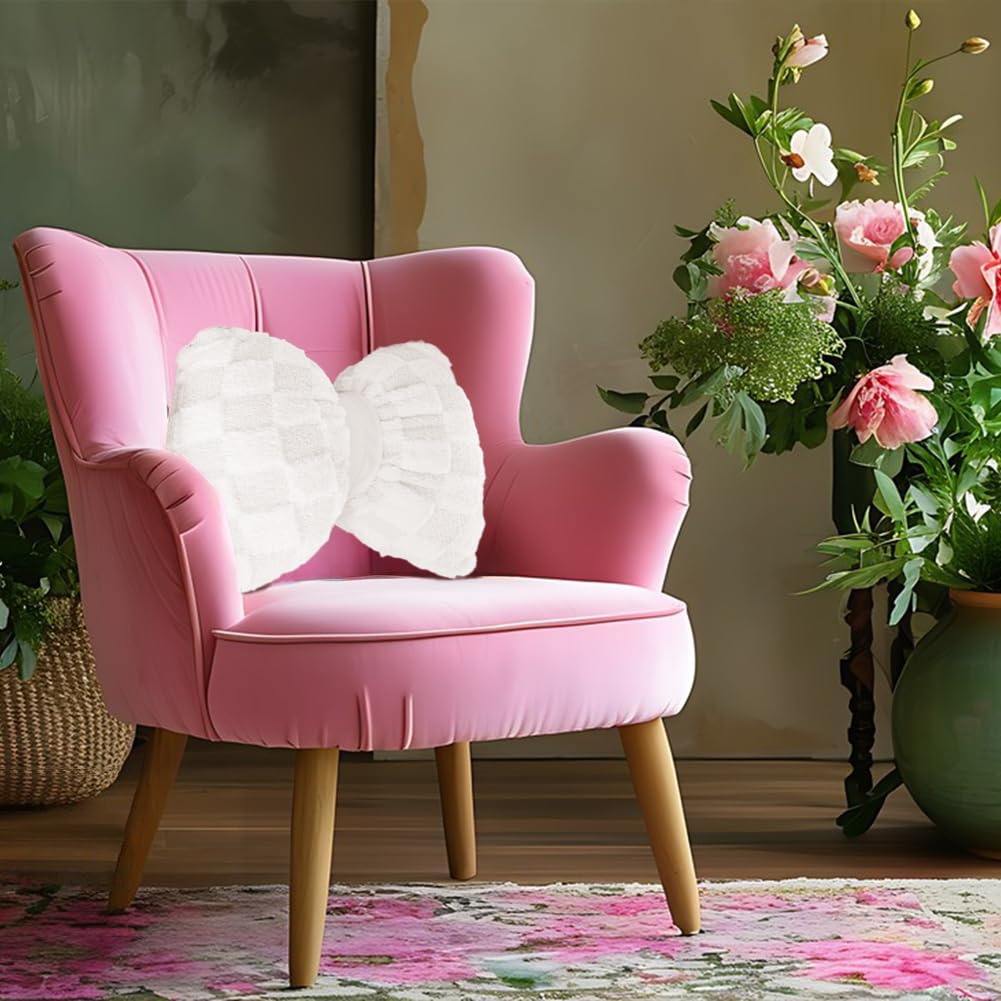 Two Pcs Big Bow Pillow Shaped Cushion Plush Car Lumbar Pillow Aesthetic Home Decor Throw Pillows for Room Bed Sofa Couch Decor