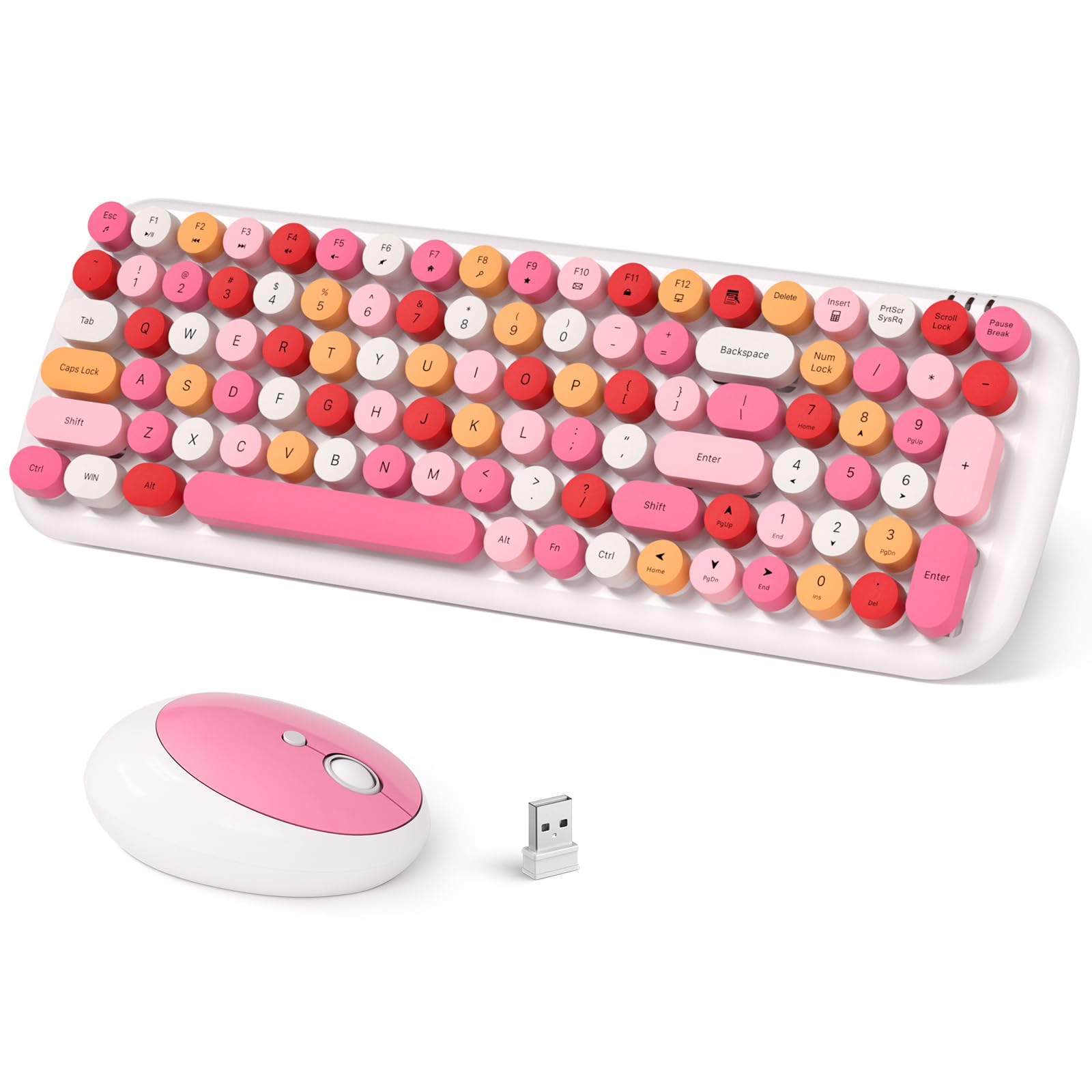 Wireless Keyboard and Mouse Combo, Full-Sized Typewriter Keyboards, Cute Cat Shaped Wireless Mouse, USB Plug and Play for Windows, Computer, PC, Laptop, Desktop