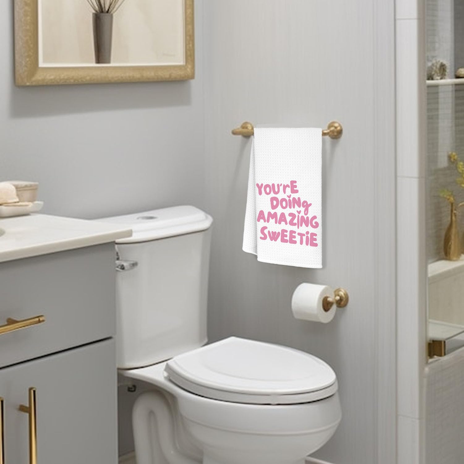 Retro Bathroom Kitchen Decor, Preppy Hand Dish Tea Towels 16×24 Inch