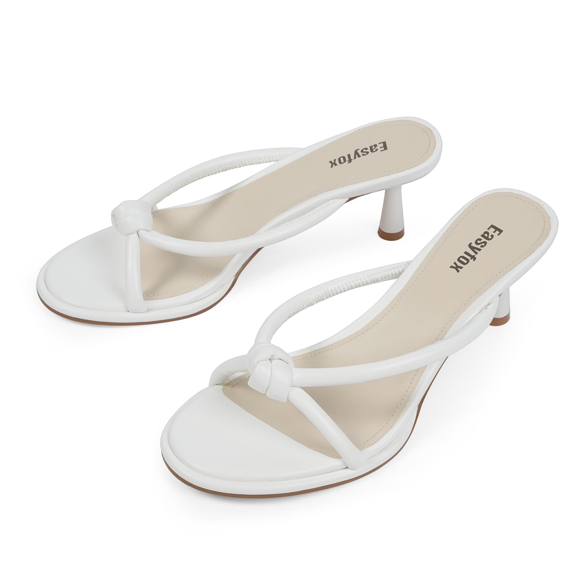 Womens Heeled Sandals Rounded Open Toe Kitten Heels Slip on Bow Mules Sandals