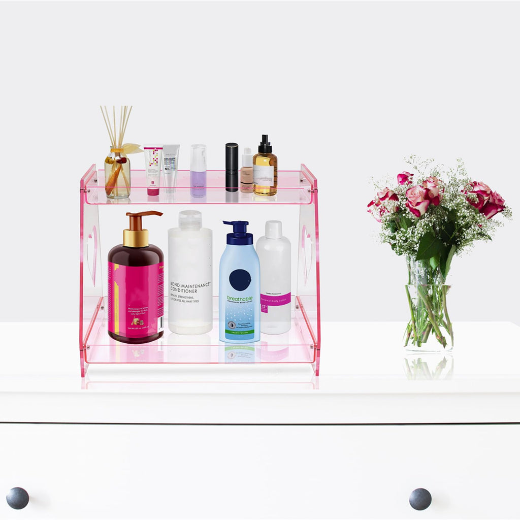 Pink Heart 2 Tie Organizer Display Shelf, Acrylic Tray