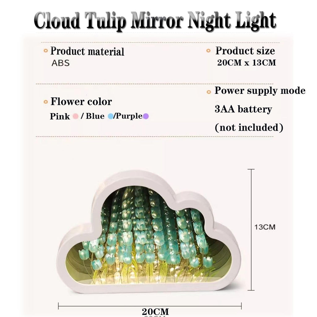 DIY Cloud Tulip Mirror Night Light, Simulation Flower Bedroom Cloud Tulip Table Lamp, Creative Home Decoration