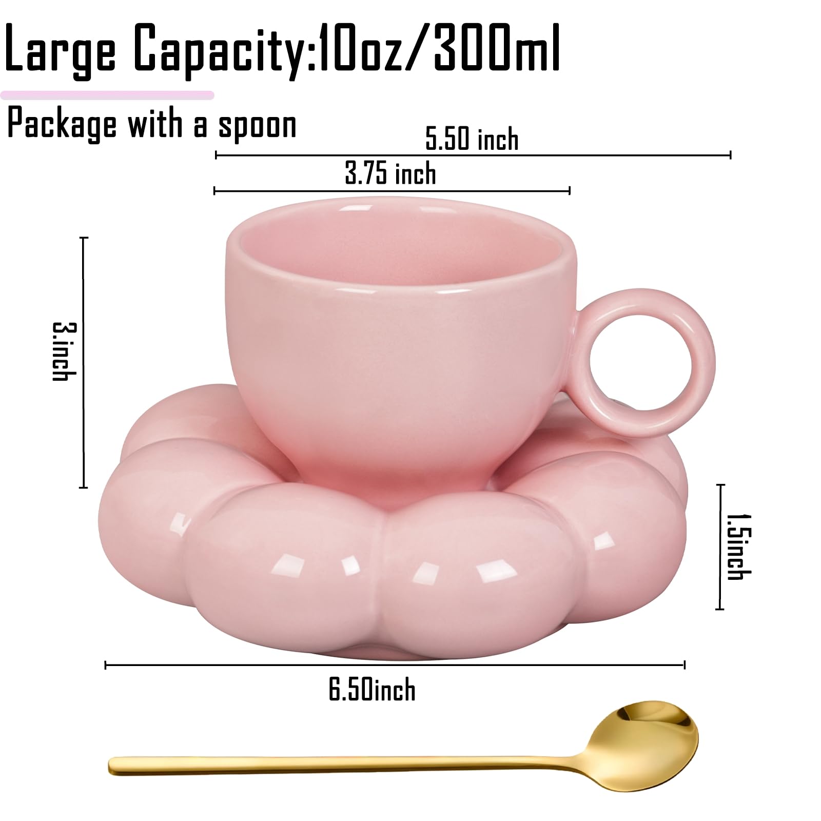Coffee Mug, Tea Cup and Saucer Set with Spoon  10oz