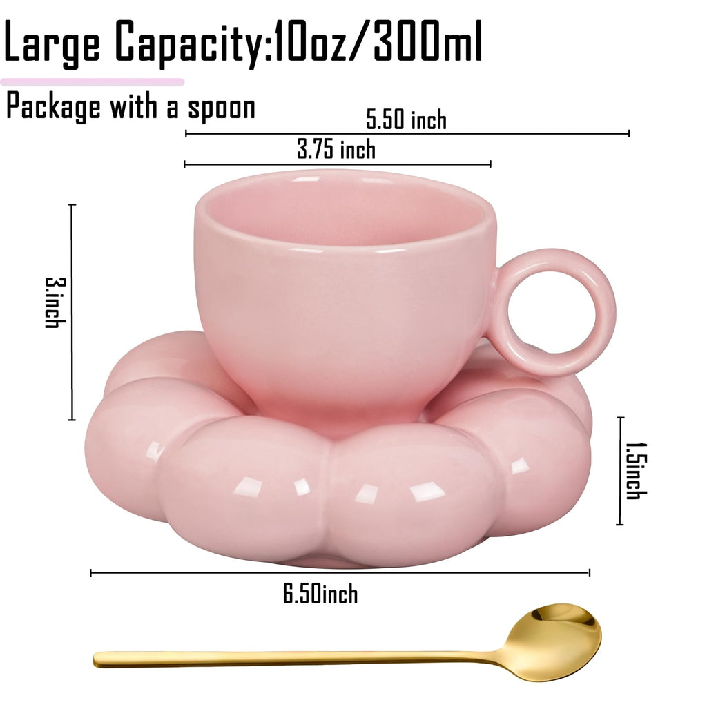 Coffee Mug, Tea Cup and Saucer Set with Spoon  10oz