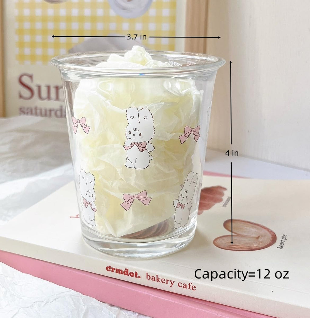 Set of 2 12 oz French Drinking Glasses Floral Juice Cup Cute Rabbit Bow Glass Cups