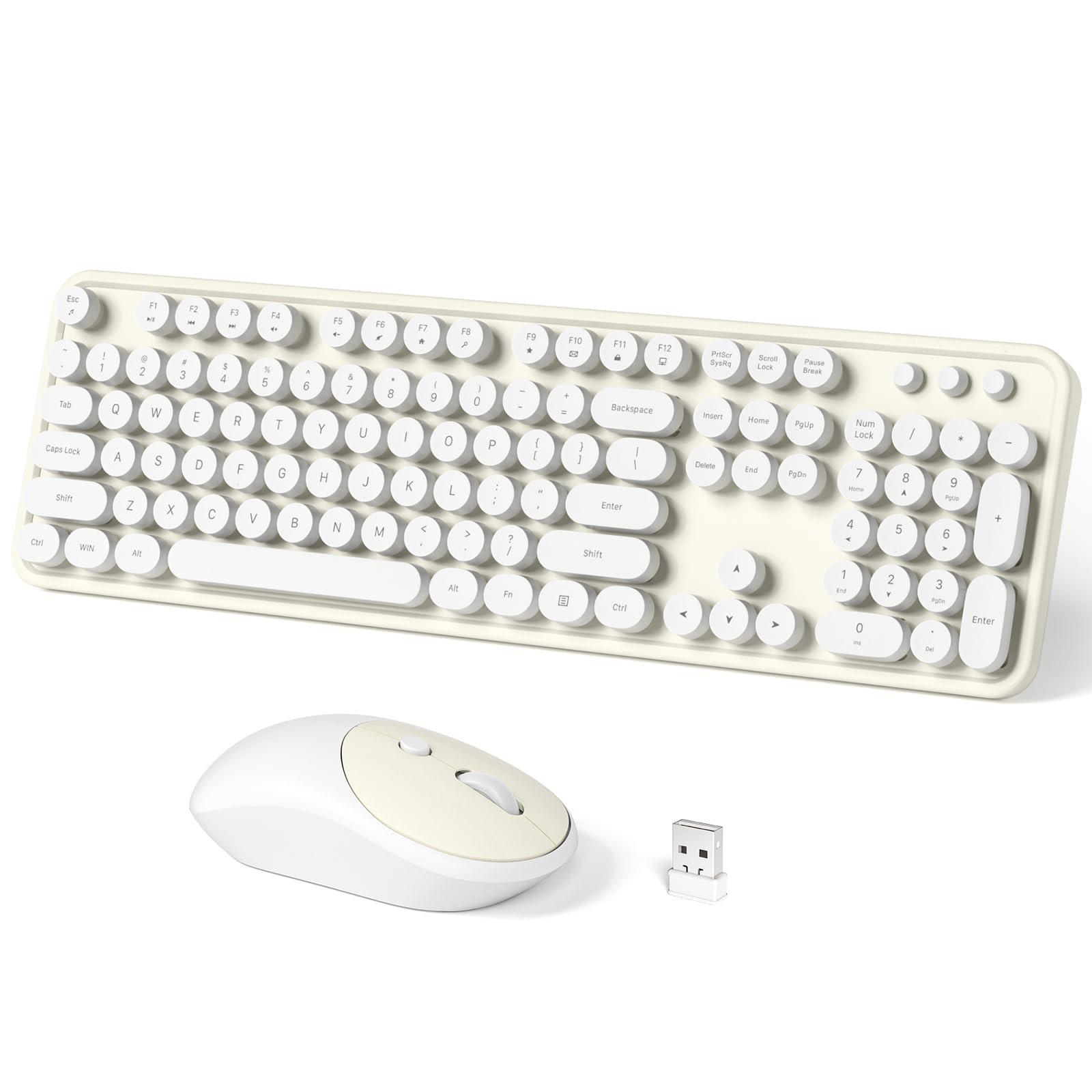 Wireless Keyboard and Mouse Combo, Full-Sized Typewriter Keyboards, Cute Cat Shaped Wireless Mouse, USB Plug and Play for Windows, Computer, PC, Laptop, Desktop