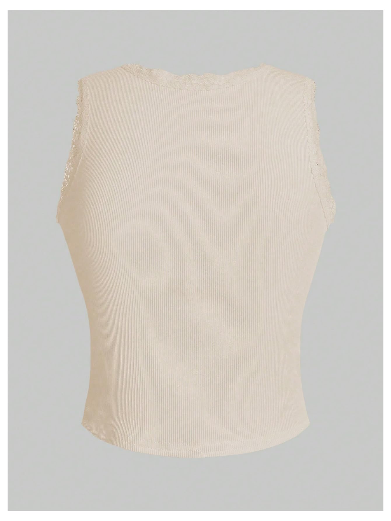 Women's Crewneck Letter Cherry Print Lace Tank Top Rib Knit Vest Top