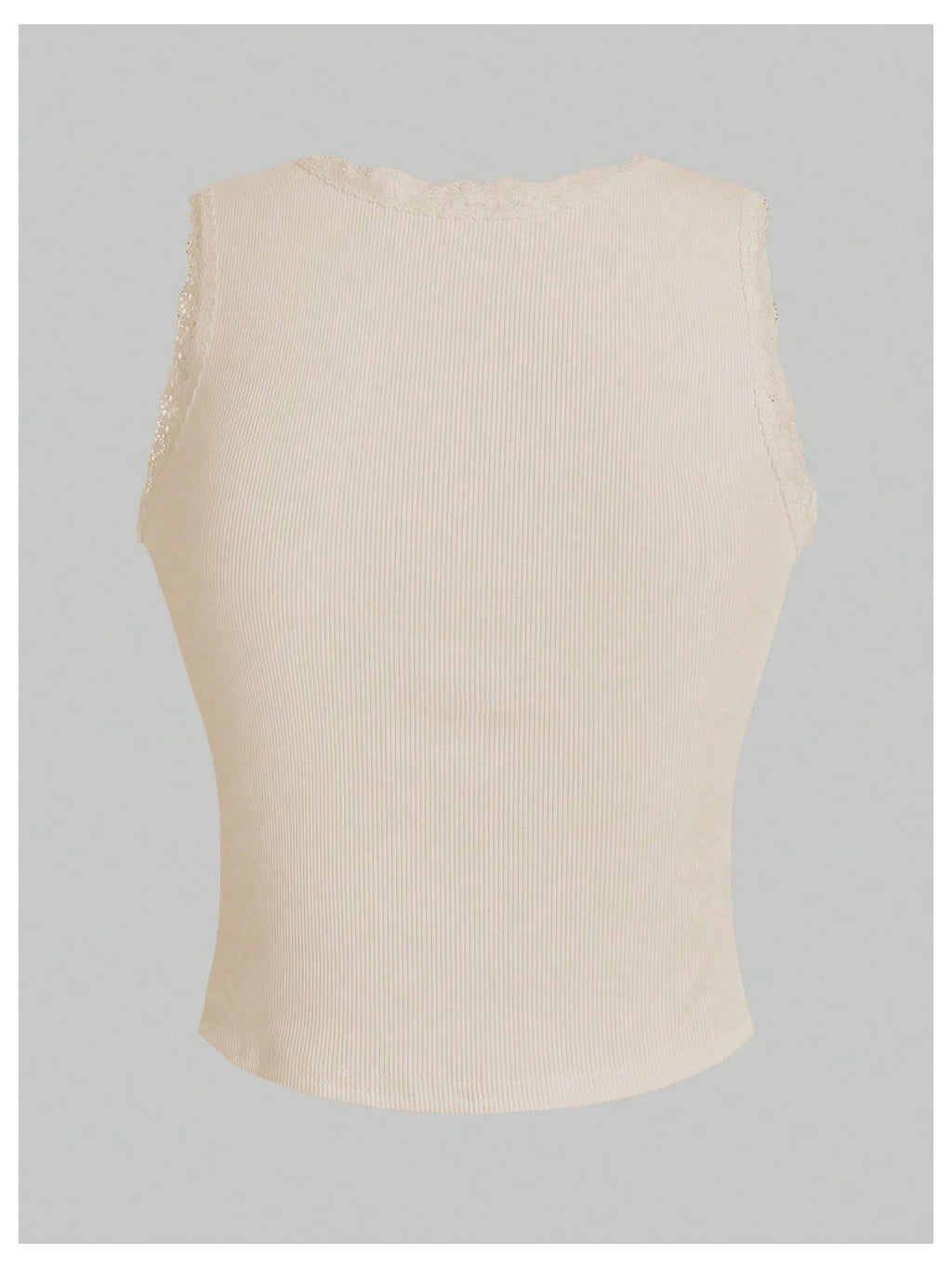 Women's Crewneck Letter Cherry Print Lace Tank Top Rib Knit Vest Top