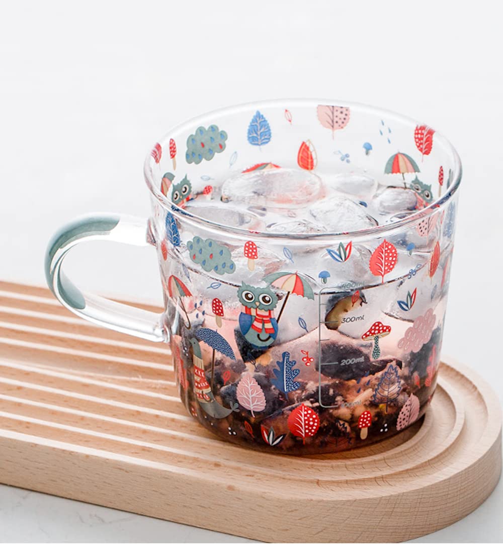 Forest Party Clear Glass Mug with Handles 17oz Cute Glass Measuring Cup