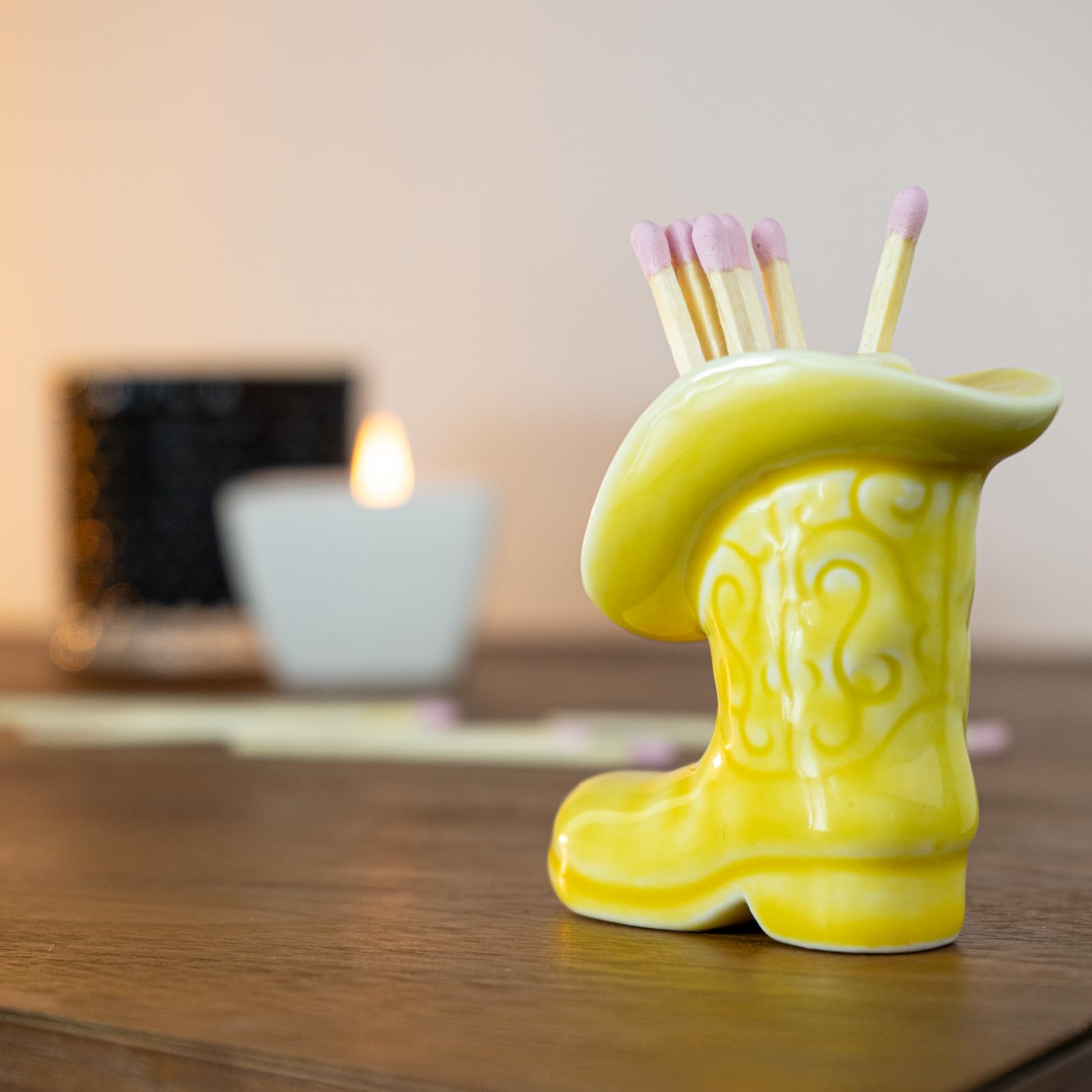 Cowgirl Boot Match Holder With Striker - Ceramic Cowgirl Boots Coastal Western Home Decor Aesthetic