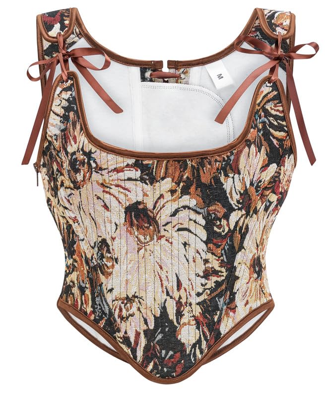 Womens Vintage Asymmetrical Hem Overbust Corset Tie Front Lace-up Back Bustier Shapewear Top