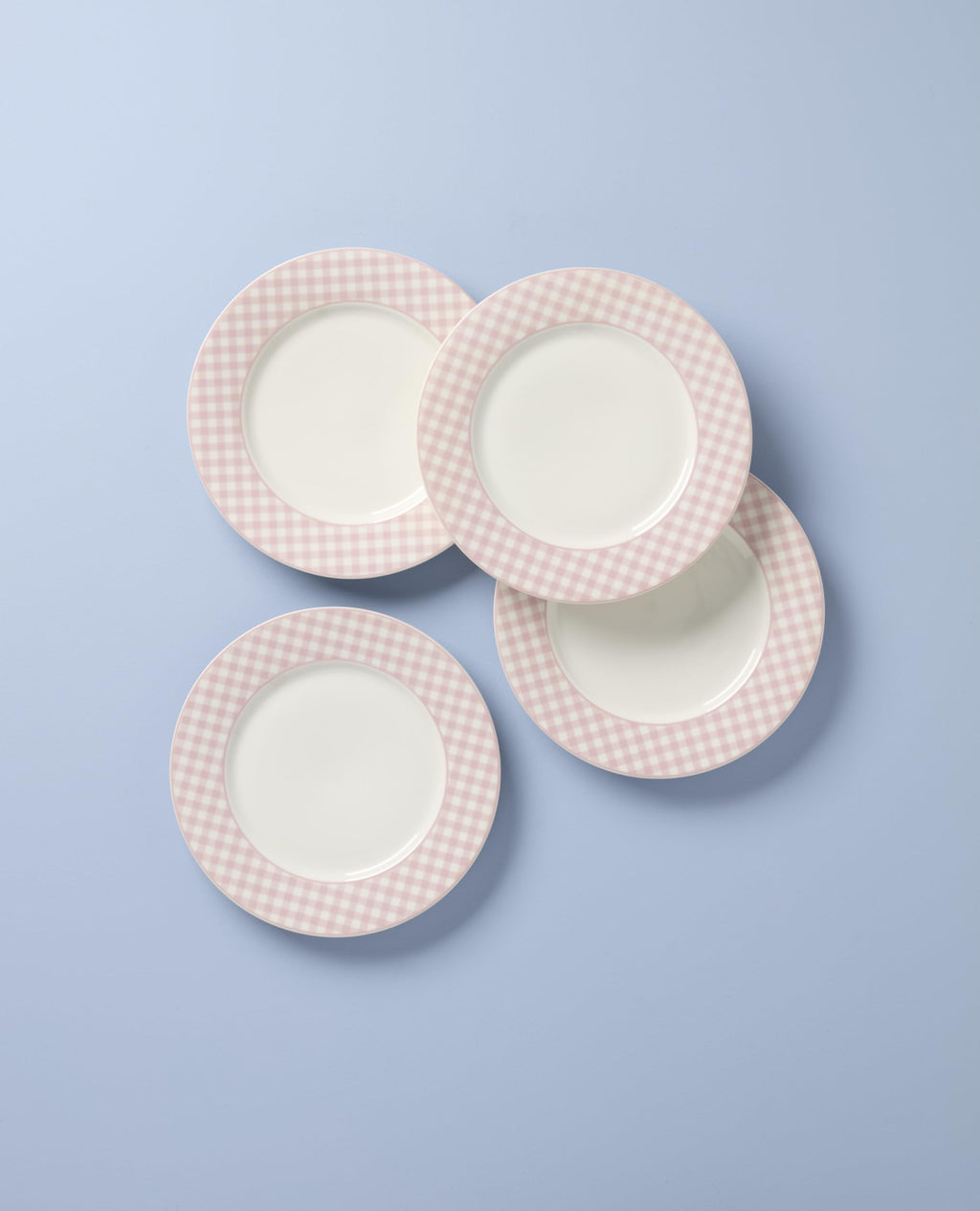 Pink Gingham Dinner Plates, Set of 4
