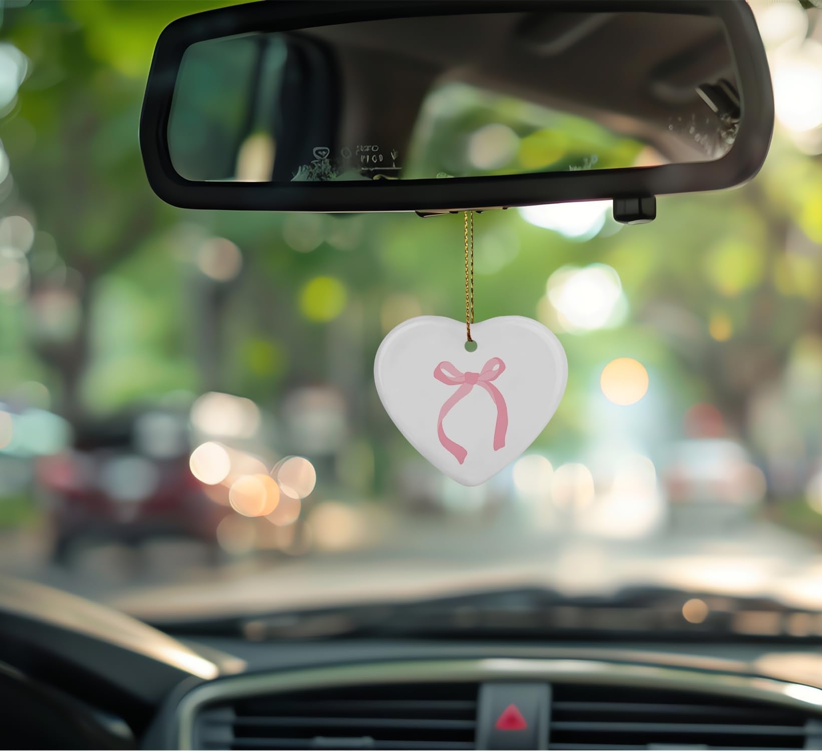 Coquette Trendy Pink Bow Ornament, Keepsake Sign for Decoration, Ceramic Heart