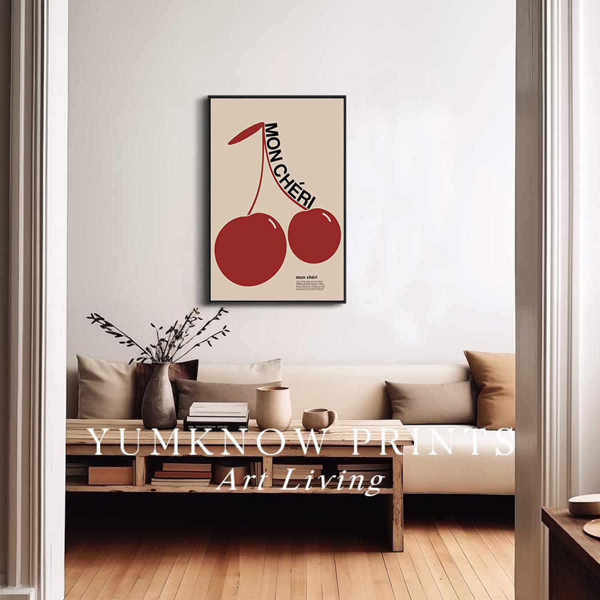 Trendy Red Cherry Canvas Wall Art â€?Preppy Aesthetic Poster for Living Room Decor, 16x24 Inch Unframed
