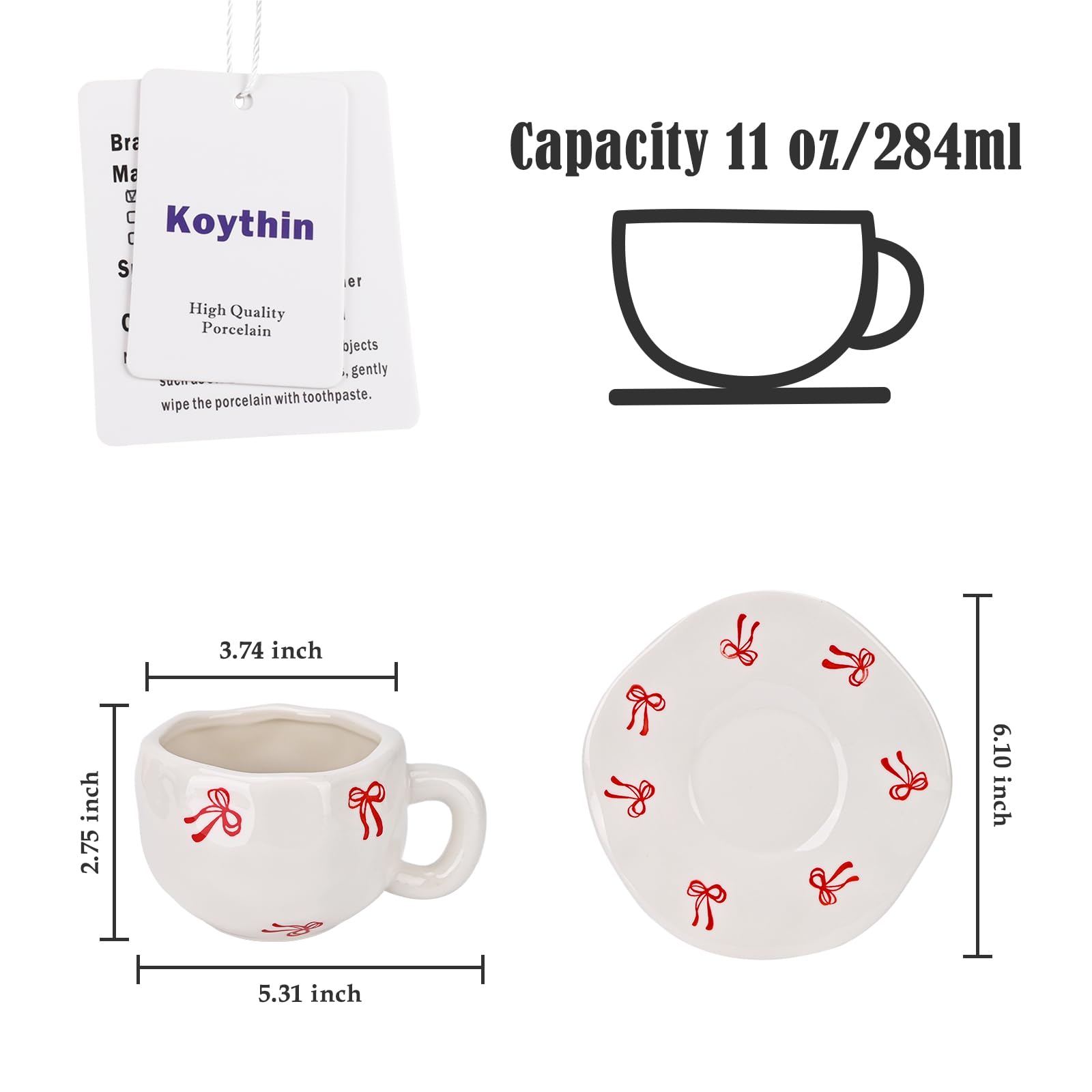 Ceramic Coffee Mug with Saucer Set, Cute Creative Cup Unique Irregular Design, 10 oz/300 ml