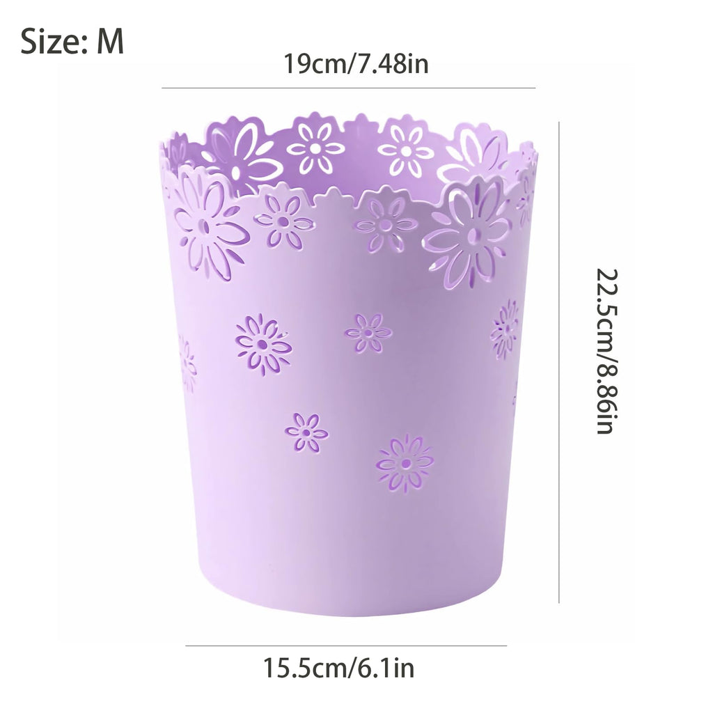 Mini Wastebasket Small Trashcan Room Decor Hollow Flower Shape Plastic Lidless Round Garbage Container Bin for Bathroom, Kitchen, Bedroom, Home Office, College Dormitory