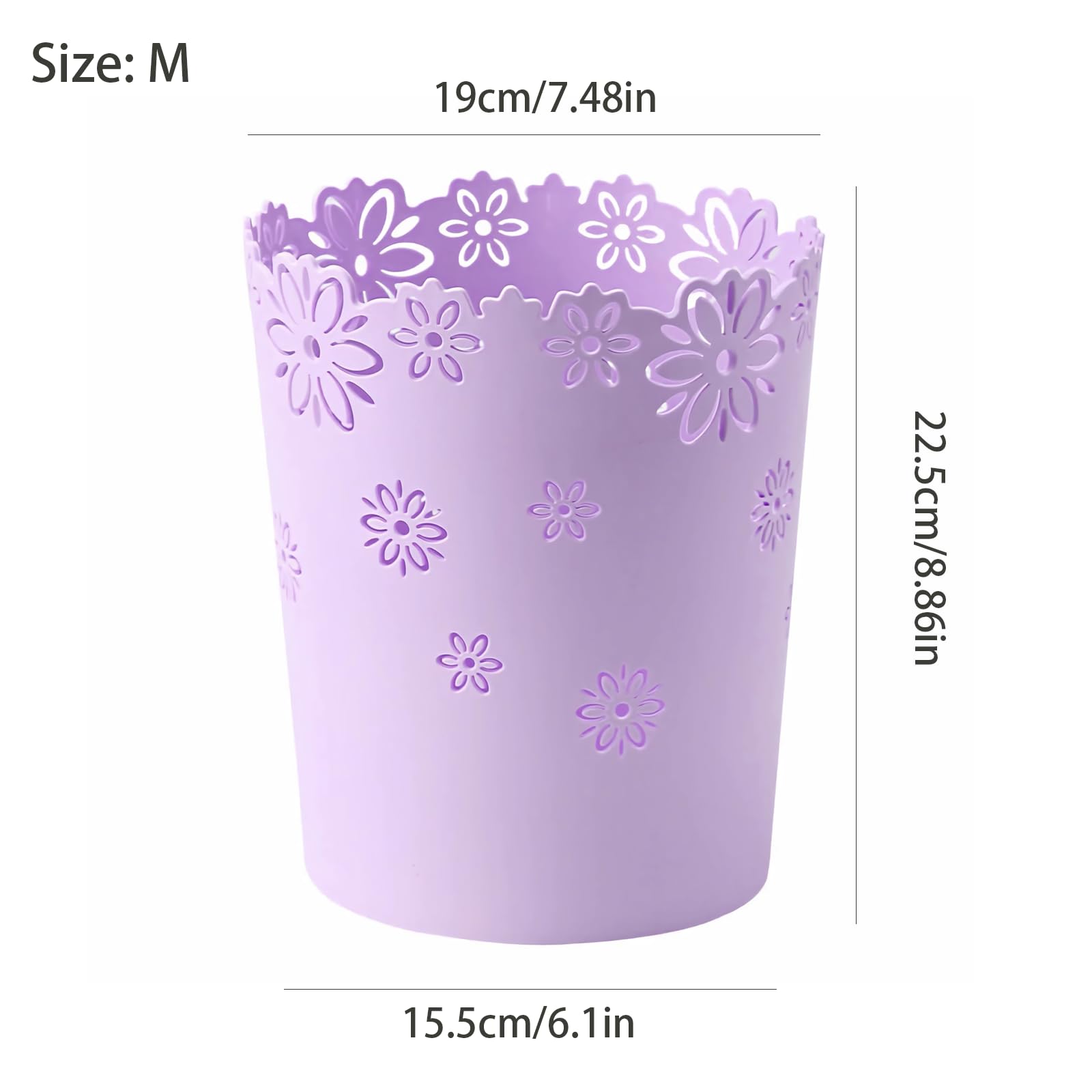 Mini Wastebasket Small Trashcan Room Decor Hollow Flower Shape Plastic Lidless Round Garbage Container Bin for Bathroom, Kitchen, Bedroom, Home Office, College Dormitory