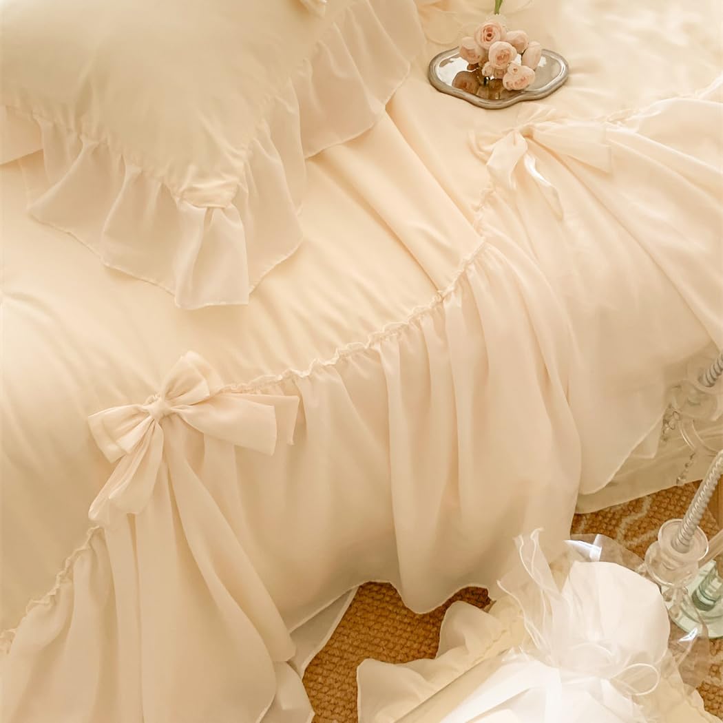 Ruffle Duvet Cover Bedding Set with Bowtie, 2 Pieces Comforter Cover Set with Zipper Closure with Pillowcase