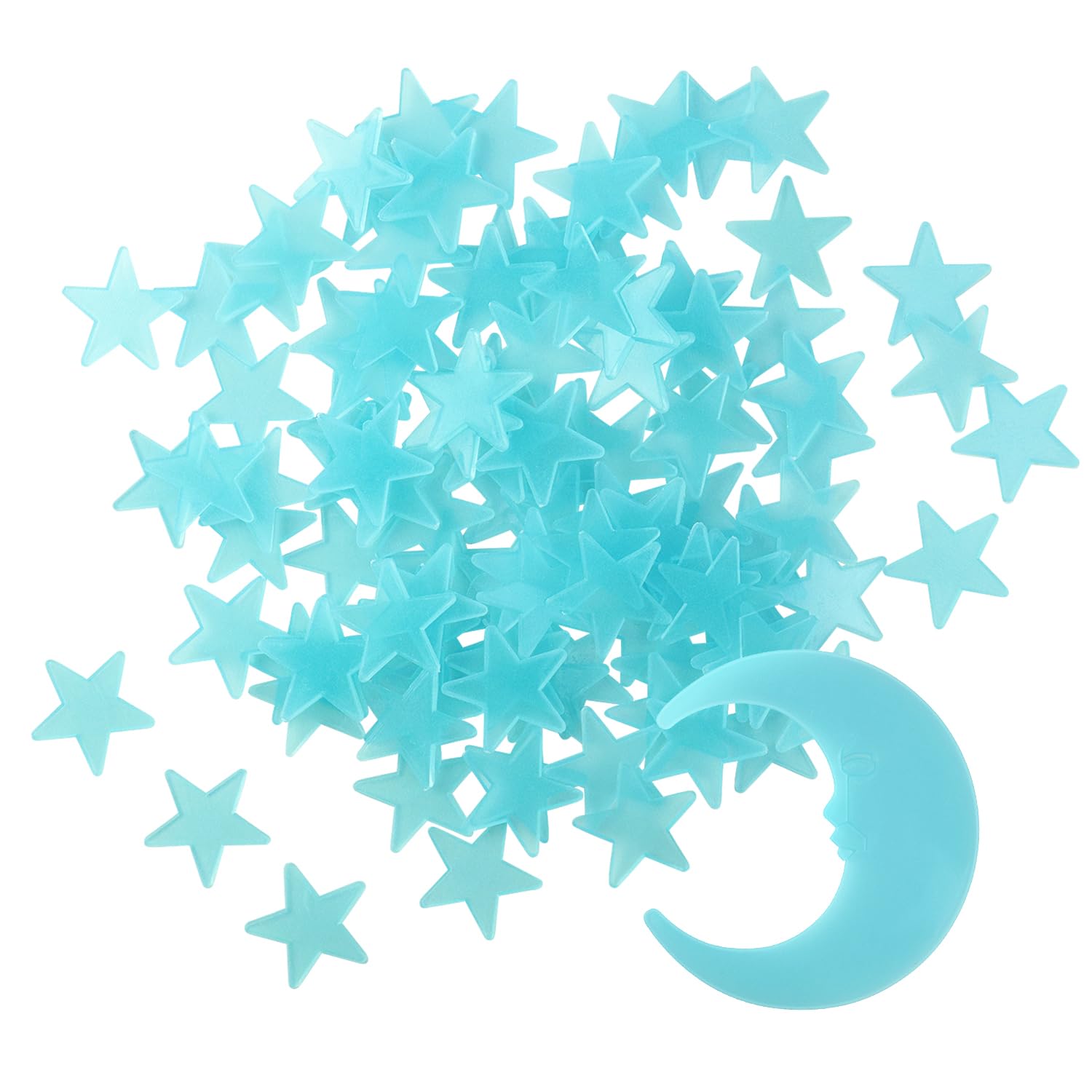 Hundred Stars and One Moon Glow in The Dark Luminous Fluorescent 3D Plastic Glow Stars Moon for Ceiling, Glowing Wall Stickers Create a Realistic Starry Sky, Room Decorations