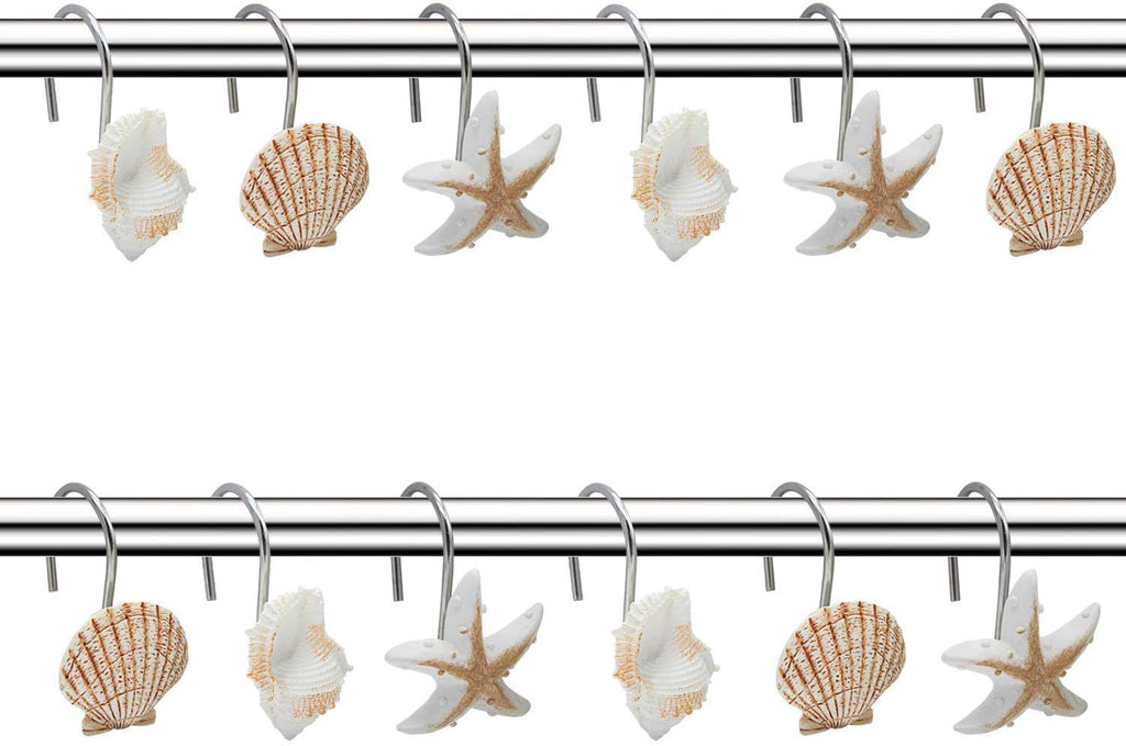 Seashell Shower Curtain Hooks, 12PCS Anti Rust Decorative Resin Hooks for Bathroom