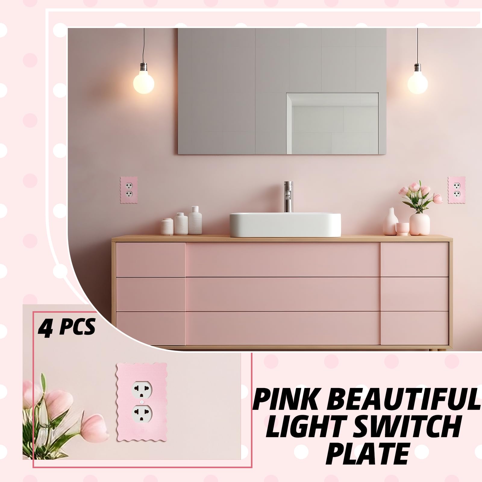 Pink Scalloped Duplex Outlet Covers Wall Plate Room Decor Metal Pink and White Cute Decorative Outlet Cover for Home Decor(Bow,2 Pcs)